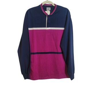 Vintage Nob Hill Colorblock‎ Rugby Polo Shirt Navy Magenta Made in USA Large NWT